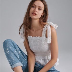 Anthropologie Stephanie smocked eyelet tank top size M